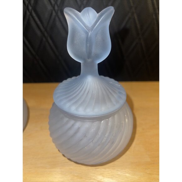 Vintage Frosted Glass Tulip Lid Candy Jar Set - Picture 2 of 16